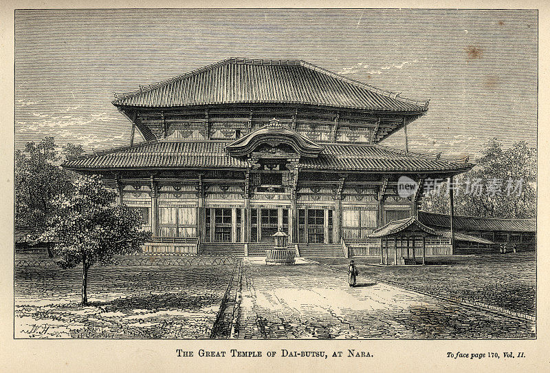 Tōdai-ji, Great Buddha Hall, daibutsuden, at Nara, Japan, a Buddhist temple, 19th Century